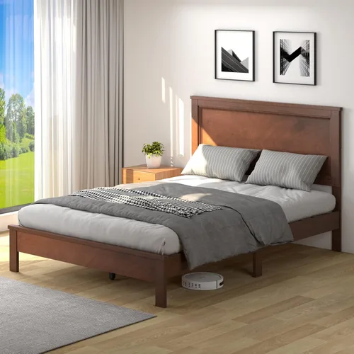 Miniatura 3 de KOMFOTT Armazón de Cama de Plataforma de Madera Tamaño Twin con Cabecero, Cama de Plataforma de Madera de Mediados del Siglo con Soporte de Listones