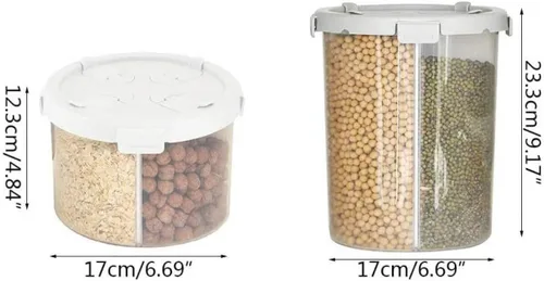 Miniatura 3 de Dispensador de cereales de cocina de plástico de 4 rejillas, caja de almacenamiento de harina y granos, tarro de alimentos secos, recipiente sellado