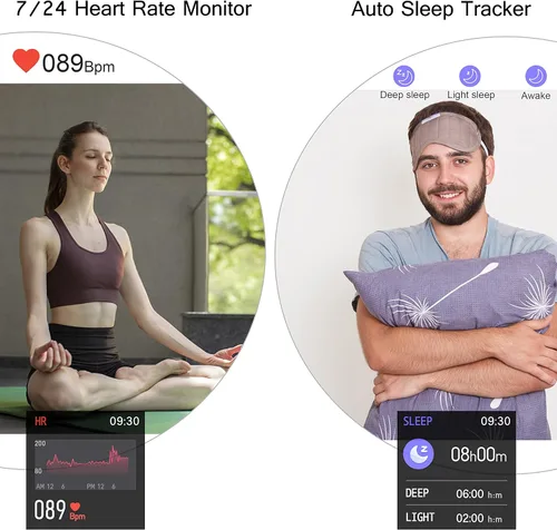 Miniatura 3 de Popglory Reloj inteligente, reloj inteligente con presión arterial, monitor de oxígeno en sangre, monitor de actividad física con monitor de Negro