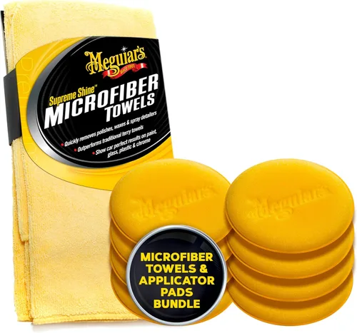 Meguiar's Paquete de toallas de microfibra X2020 Supreme Shine y almohadillas aplicadoras de espuma W0004 Supreme Shine de 4 pulgadas