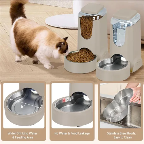 Miniatura 6 de Paquete de 2 alimentadores automáticos para gatos y dispensador de agua de acero inoxidable, juego de bebedero para perros por gravedad, juego