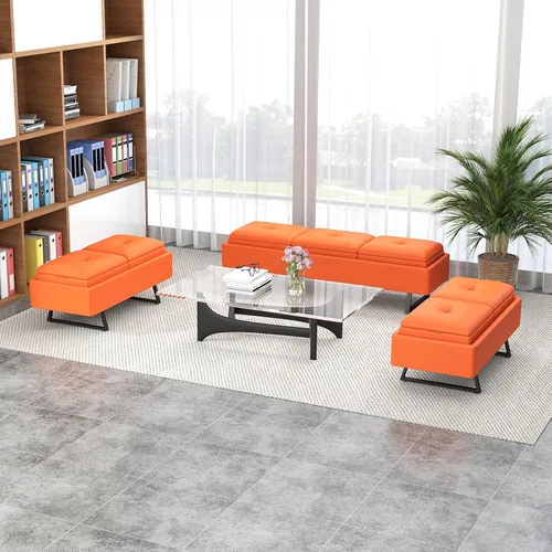 Miniatura 19 de kinbor Sillas de sala de espera, silla de invitados de oficina de piel sintética, banco de recepción tapizado de 5 asientos, muebles de vestíbulo