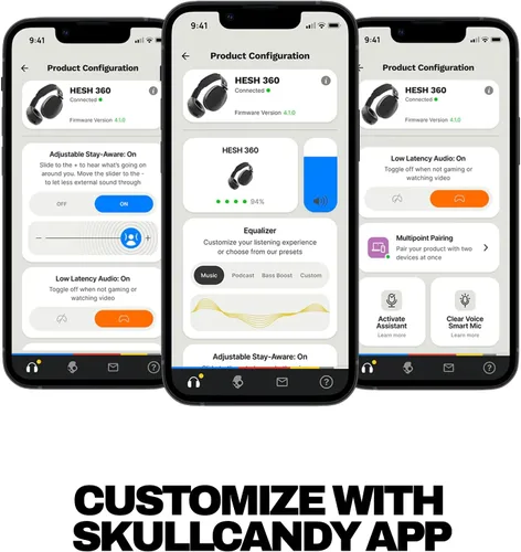 Miniatura 5 de Skullcandy Hesh 360 Wireless Over-Ear Bluetooth Headphones, Up to 100 Hours Battery, Noise Isolating Fit, Flat-Folding Collapsible Design