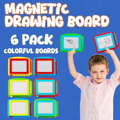 Miniatura 5 de Bedwina Pizarra magnética de dibujo para niños (paquete de 6) Tableta de dibujo borrable y bloc de dibujo de viaje para niños y niñas, regalos