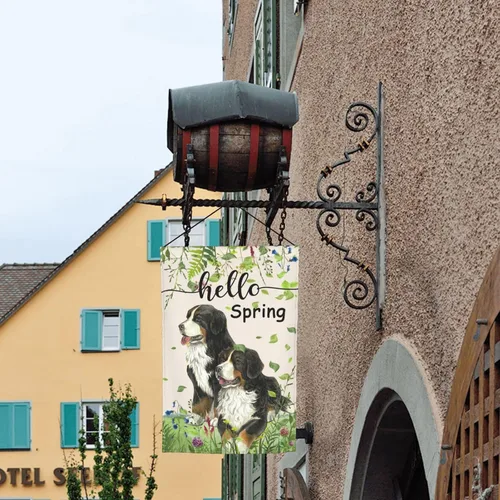Miniatura 2 de Bandera Hello Spring de jardín de Bernese Mountain Dog de 12 x 18 pulgadas de doble cara vertical pequeña para decoración de exterior de vacaciones