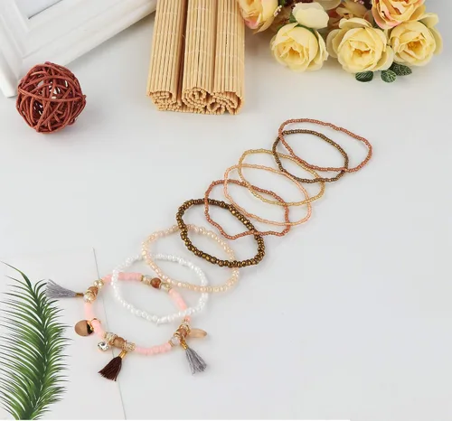 Miniatura 5 de MILACOLATO 6 Juegos de Pulseras de Cuentas Bohemias Multicapa Apilables Pulseras Elásticas Cómodas Pulseras de Dijes Bohemias Multicolor