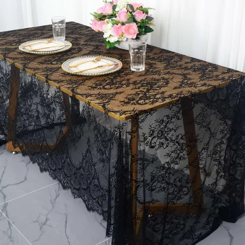 Miniatura 11 de Pardecor Mantel rectangular de encaje bordado negro de 60 x 120 pulgadas, elegante decoración de mesa de cumpleaños, mantel de encaje floral, mantel