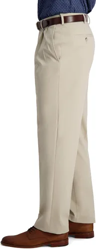 Miniatura 2 de Haggar Pantalón casual para hombre sin hierro de primera calidad, color caqui, ajuste clásico, plisado frontal, cintura expansible, tallas regulares
