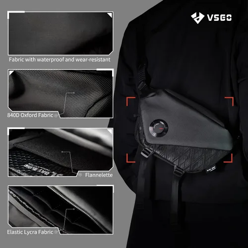 Miniatura 6 de VSGO Bolsa bandolera para cámara 4L, bolsa cruzada impermeable para hombres y mujeres, se adapta a cámaras sin espejo, equipo UAV y Tech Essentials