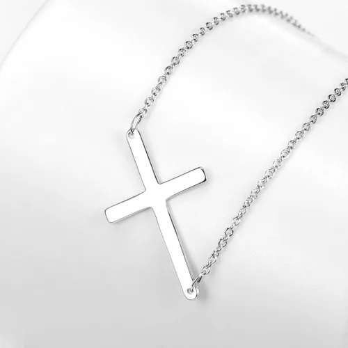 Miniatura 4 de Collar con cruz ubicada de costado de plata de ley 925