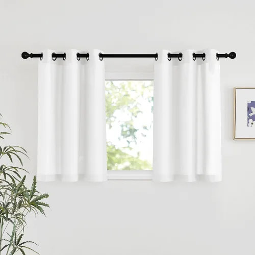 Miniatura 108 de NICETOWN Cortinas de lino natural con textura de lino para dormitorio, mezcla de lino rústica con ojales en la parte superior, semitransparentes