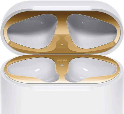 elago Protector antipolvo mejorado para AirPods (dorado, 2 juegos) – Película a prueba de polvo, aspecto lujoso, video de fácil instalación, chapado