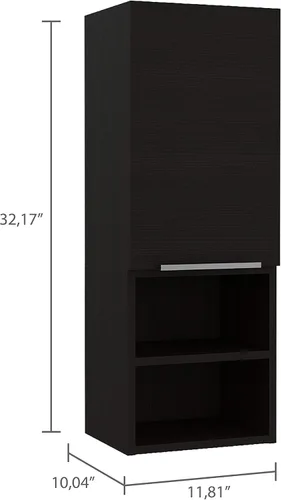 Miniatura 3 de Armario de pared para baño, botiquín montado en la pared, puerta única y estantes abiertos, sala de estar, baño, organizador de almacenamiento Negro