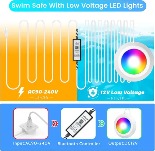 Miniatura 3 de LyLmLe Luces LED para piscina, luz sumergible magnética RGB inteligente de 20 W con control de aplicación, 800 lm regulable, IP68 impermeable 12 V