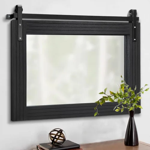AAZZKANG Espejo con marco de madera, estilo de puerta de granero, rectangular, decorativo, baño, dormitorio, tocador, decoración de pared del hogar,