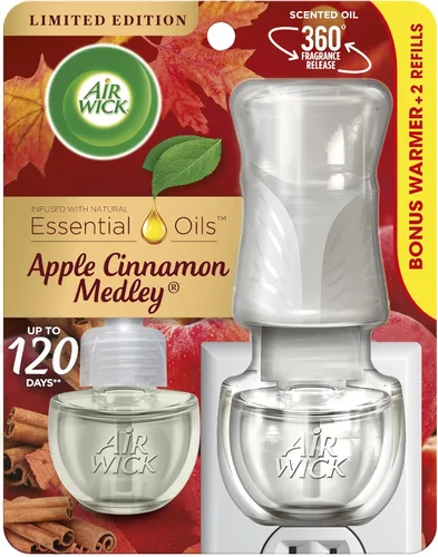 Air Wick Kit de iniciación de aceite perfumado para enchufar (Gadget + 2 repuestos), salvia blanca y caoba, ambientador, aceites esenciales