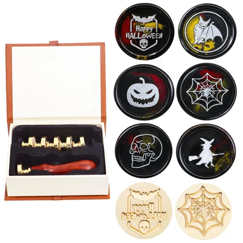 Miniatura 10 de SWANGSA Juego de sellos de cera, 6 cabezales de sello de sellado de la serie Moon vintage y 1 kit de sello de cera con mango de madera