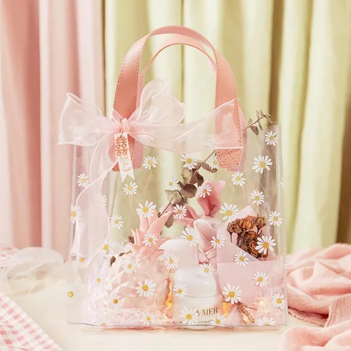 Miniatura 6 de YMASELA Bolsa de regalo transparente con asas (9.8 x 9.1 x 5.5 pulgadas, 2 unidades) bolsa de embalaje de regalo impermeable de plástico resistente
