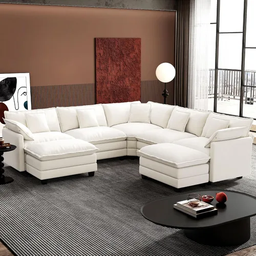 Miniatura 37 de Ihanherry - Sofá de nube de 3 plazas en L, modular, de asiento profundo, para sala de estar, cómodo cojín de asiento tapizado de doble capa, tela