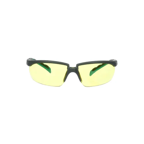 3M Gafas de seguridad, serie Solus 2000, revestimiento antivaho Scotchgard, antiarañazos, lente ámbar, patillas gris/azul-verde
