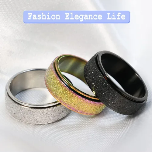 Miniatura 3 de Anillo giratorio para hombre, de acero inoxidable, juguetes para ansiedad, anillo de ansiedad para mujeres y hombres, 0.315 pulgadas de ancho