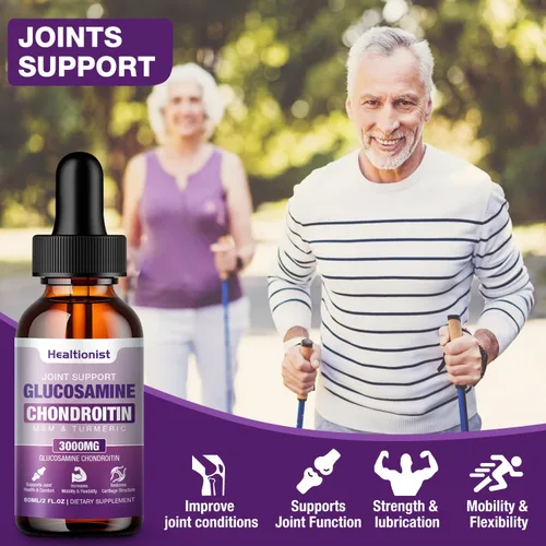 Miniatura 4 de 1 paquete de gotas líquidas de glucosamina condroitina MSM, suplemento de apoyo articular extra fuerte para adultos, hombres y mujeres, quercetina