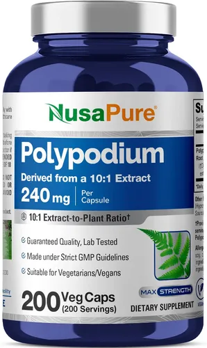NusaPure Extracto de Polypodium Leucotomos 2400mg 200 cápsulas vegetales (vegetariano, sin OMG, sin gluten)