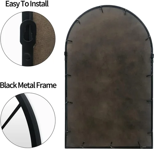 Miniatura 3 de HQiJun Espejo de ventana arqueado negro, espejos de pared decorativos de granja para sala de estar, dormitorio, entrada, tocador de baño, repisa