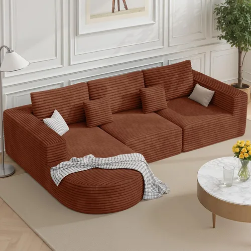 Miniatura 11 de Luxanimarion Sofá modular sin hueso de nube de 110 pulgadas con diván curvo, sofá modular de felpa en forma de L, juego de cama convertible incluye