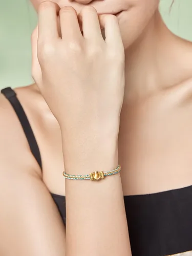 Miniatura 7 de ZHOU LIU FU Pulseras de oro real de 24 quilates, pulseras de la amistad, joyas ajustables de oro sólido con bola dorada, azul, verde, rosa, pulseras