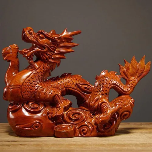 Miniatura 2 de Veemoon Estatua de madera de dragón chino Fengshui, 3.9 in, mini rojo 2024 Año del Dragón, escultura tallada a mano para decoración de estantes