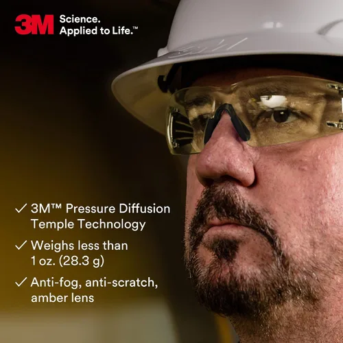 Miniatura 5 de 3M - Lentes de seguridad SecureFit, paquete de 20, ANSI Z87, antiarañazos y antivaho Scotchgard, lente ámbar, marco amarillo/negro, varillas