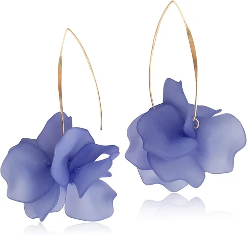 D.Rosse Aretes de resina colgantes de pétalos de rosa bohemios, aretes de flores de acrílico escalonadas, aretes de borla floral exagerados para