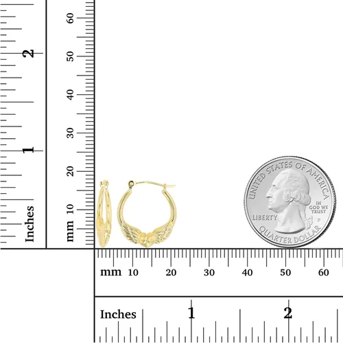 Miniatura 13 de Aretes de aro de oro amarillo de 14 quilates con múltiples formas de cierre con bisagras, alas y corazón, paloma y querubín, aretes de oro macizo