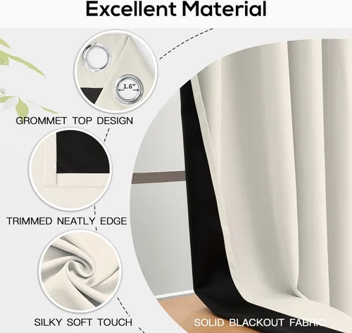 Miniatura 98 de Yakamok Cortinas negras, cortinas de ventana con aislamiento térmico y eficiencia energética para dormitorio, cortinas opacas completas y cortinas
