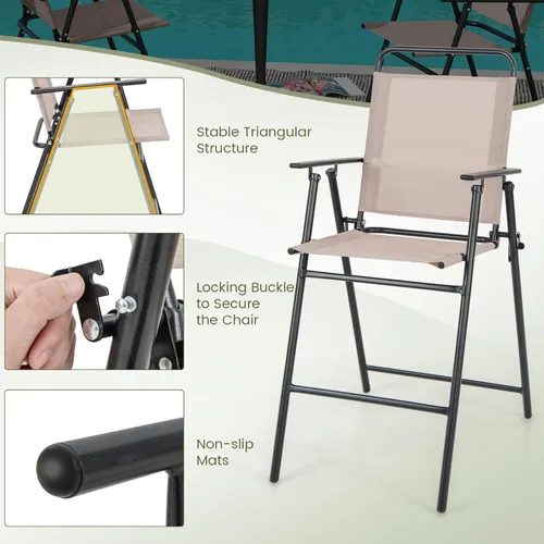 Miniatura 9 de Giantex Juego de 2 sillas de bar plegables para exteriores, sillas de patio con respaldo, reposabrazos, reposapiés, marco de metal, juego de sillas