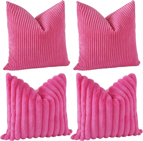 Miniatura 12 de OTOSTAR Paquete de 4 fundas de almohada decorativas de pana suave de piel sintética de felpa de 18 x 18 pulgadas, fundas de cojín mullidas a rayas