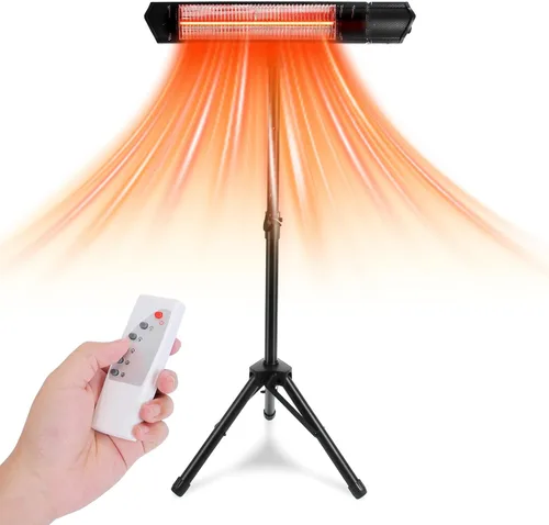 Calentador eléctrico para patio al aire libre, calentador infrarrojo de 1500 W con control remoto, 3 niveles de calefacción, altura ajustable,