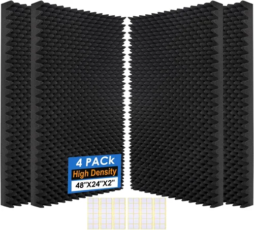 Paquete de 4 paneles acústicos de 48 x 24 x 2 pulgadas, paneles de pared de espuma insonorizados para cajas de huevos, paneles de espuma a prueba de