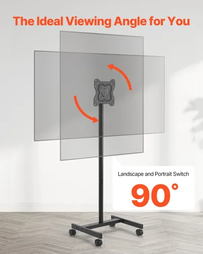 Miniatura 5 de VEVOR - Soporte de TV con ruedas, carrito de TV móvil para pantallas de 17 a 55 pulgadas, de retrato a paisaje, soporte de TV portátil con ruedas