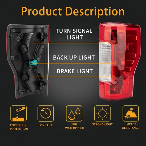 Miniatura 2 de Ensamble de luz trasera izquierda para el conductor compatible con 2017-2019 Ford F-250 F-350 Super Duty Luz trasera de freno de repuesto