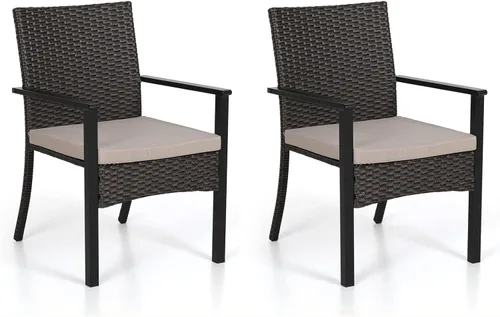 Miniatura 8 de Sophia & William Juego de 4 sillas de ratán para patio, 4 sillas de comedor de mimbre para exteriores con cojines de asiento y reposabrazos de madera