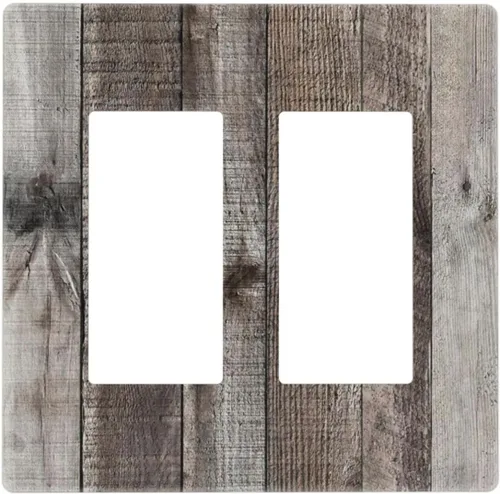 Miniatura 46 de Placa de pared dúplex de receptáculo de dispositivo de 1 gang de madera envejecida blanca gris con veta de tablón, cubierta de enchufe eléctrico