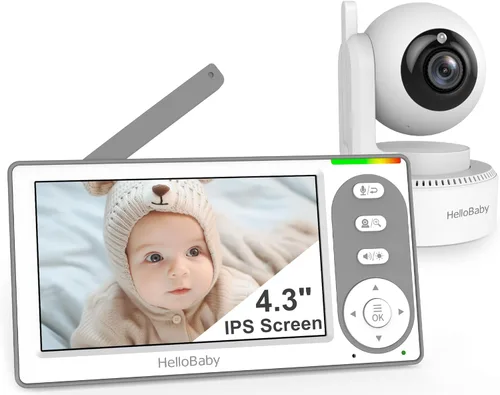 HelloBaby Monitor de Bebé con Video de 4.3'' con Batería de 30 Horas, Monitor de Bebé con Pan-Tilt-Zoom Remoto Sin WiFi, Monitor de Bebé con Cámara