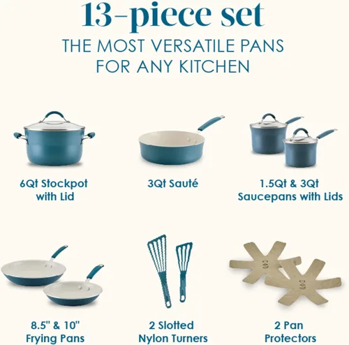 Miniatura 2 de Rachael Ray Cucina - Juego de utensilios de cocina de cerámica, 13 piezas, ollas y sartenes de cerámica con sartenes antiadherentes, sartén