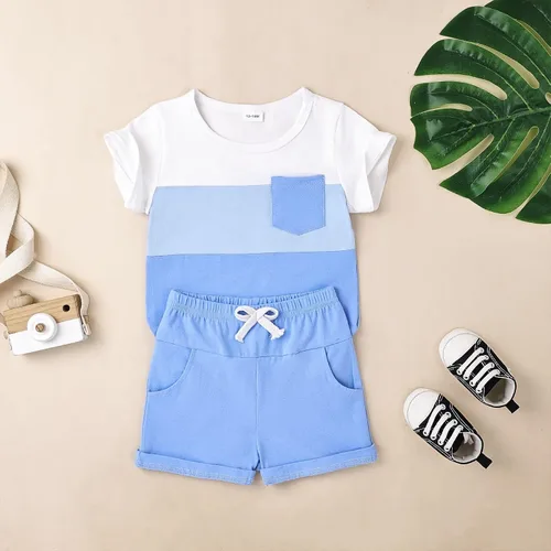 Miniatura 90 de Ropa para bebé niño pequeño, trajes de verano de manga corta, camiseta de retazos y pantalón con bolsillo, conjunto de 2 piezas, 12 meses a 4 años