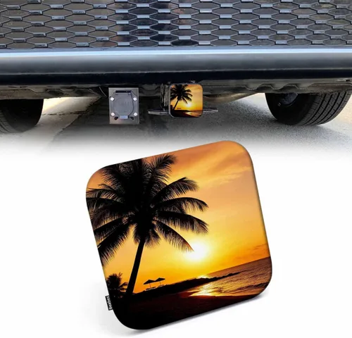 Miniatura 8 de Cubiertas de enganche Beabes Ocean Sunrise para camiones, con diseño de playa tropical y olas del mar, 5.1 cm, tapón para tubo de receptor