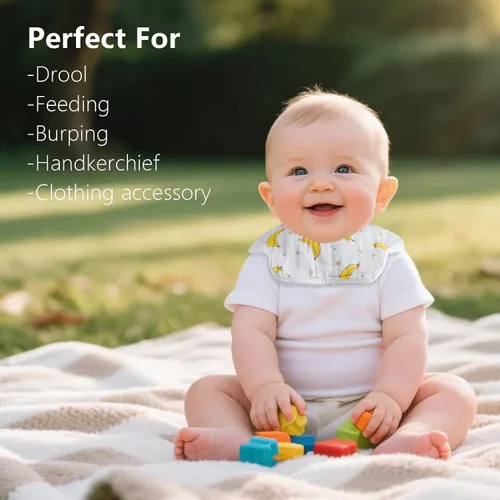 Miniatura 8 de Paquete de 8 baberos de algodón orgánico con rotación de 360°, baberos de muselina para recién nacidos para dentición y babeo, baberos unisex