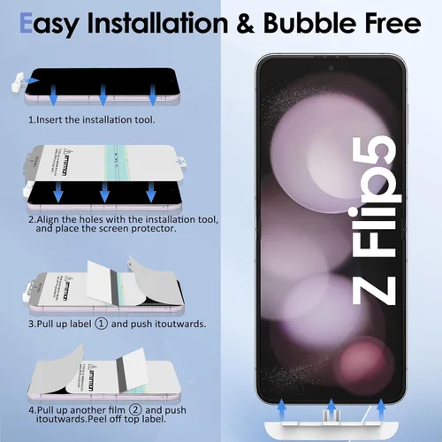 Miniatura 7 de Paquete de 6 protectores de pantalla para Samsung Galaxy Z Flip 5, protector de pantalla interno flexible de TPU + protector de pantalla exterior