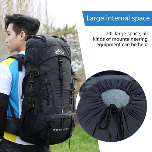 Miniatura 4 de Mochila de senderismo grande de 70 litros, mochila ligera para hombres y mujeres, al aire libre, gran capacidad, montañismo, impermeable, mochila